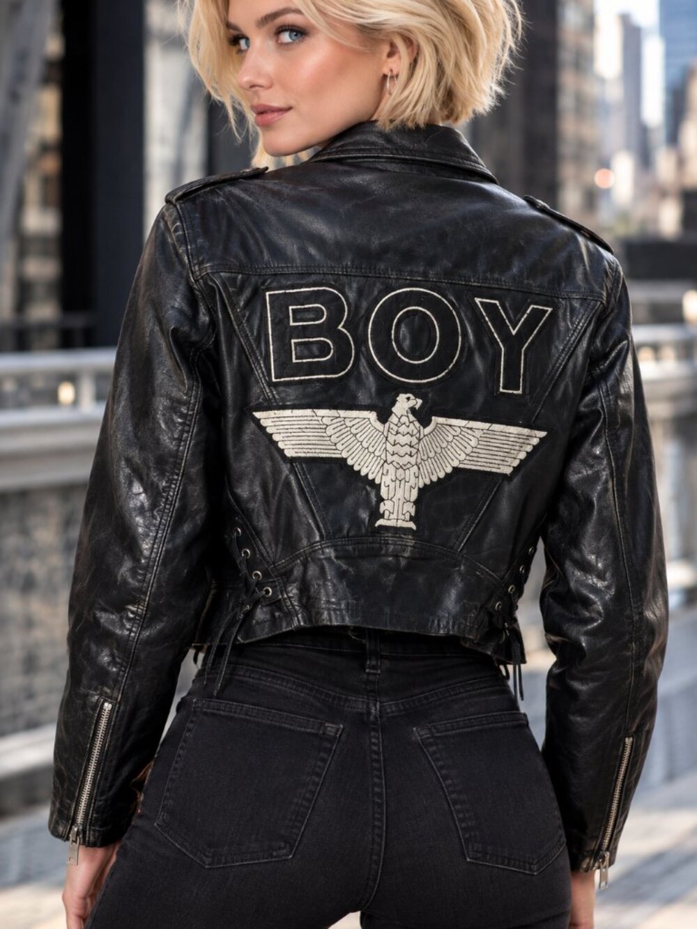 Authentic BOY London Vintage 1993 Crop Black Leather Moto Jacket sz S-So COOL!